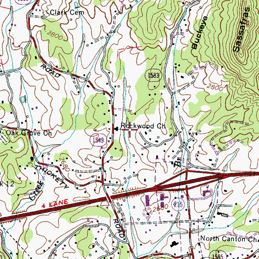 Topographic Map of Rockwood Church, NC