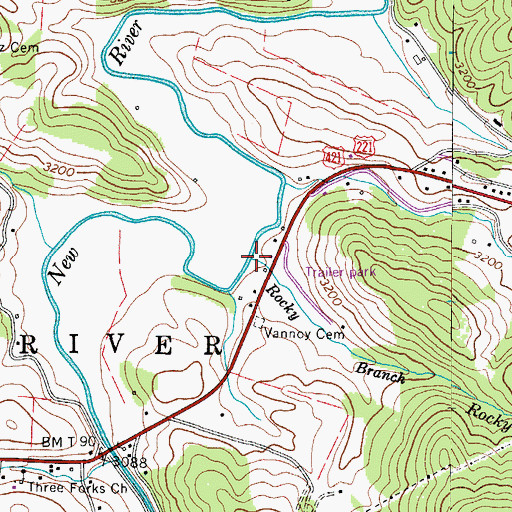 Topographic Map of Rocky Branch, NC