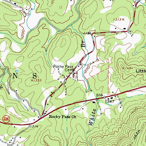 Topographic Map of Rocky Pass Cemetery, NC