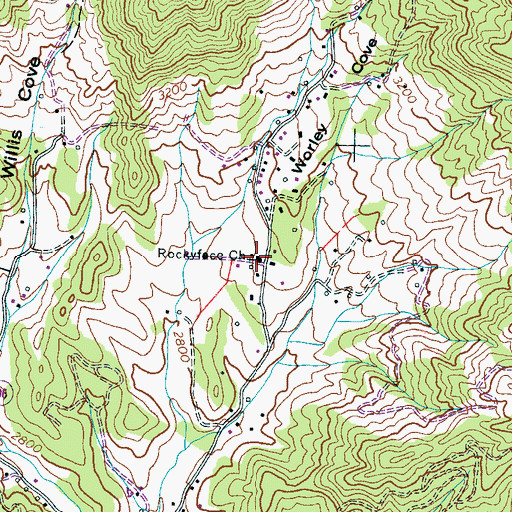 Topographic Map of Rockyface Church, NC