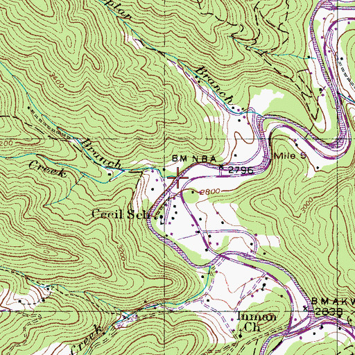 Topographic Map of Sam Branch, NC
