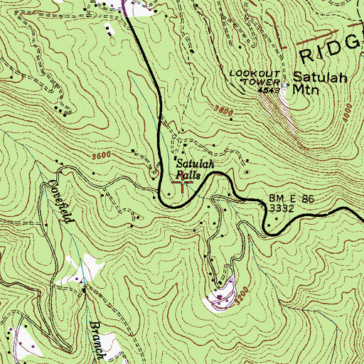 Topographic Map of Satulah Falls, NC