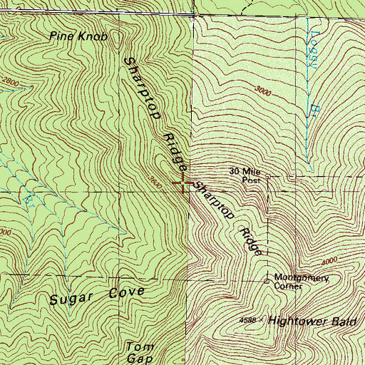 Topographic Map of Sharptop Ridge, NC