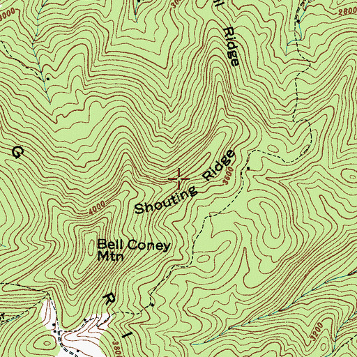 Topographic Map of Shouting Ridge, NC