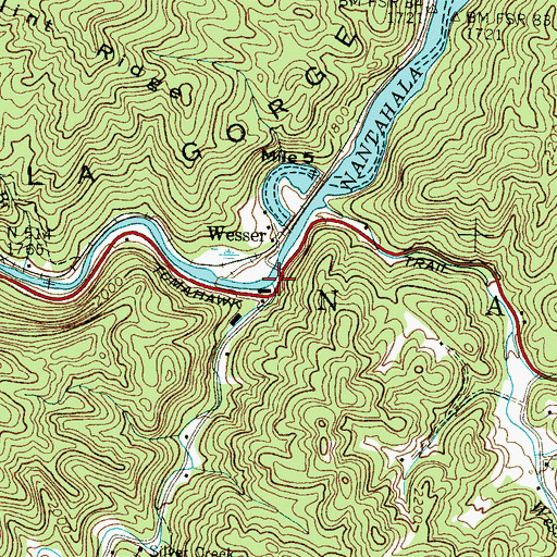 Topographic Map of Silvermine Creek, NC