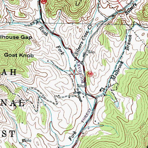 Topographic Map of Silvers Cove Creek, NC