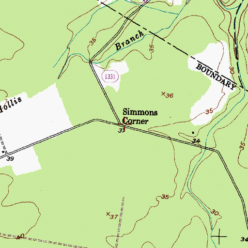 Topographic Map of Simmons Corner, NC