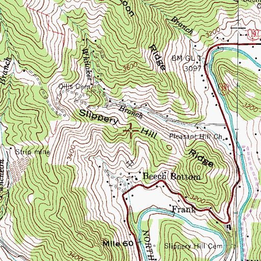 Topographic Map of Slippery Hill Ridge, NC