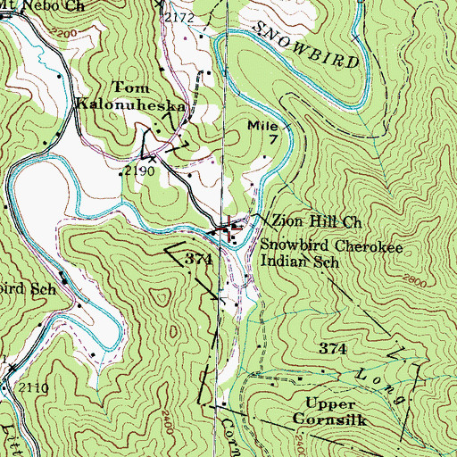 Topographic Map of Snowbird Cherokee Indian School, NC