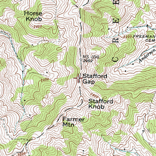 Topographic Map of Stafford Gap, NC
