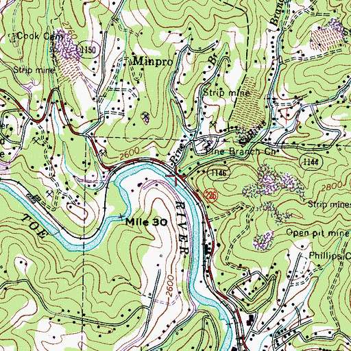 Topographic Map of Sullins Branch, NC