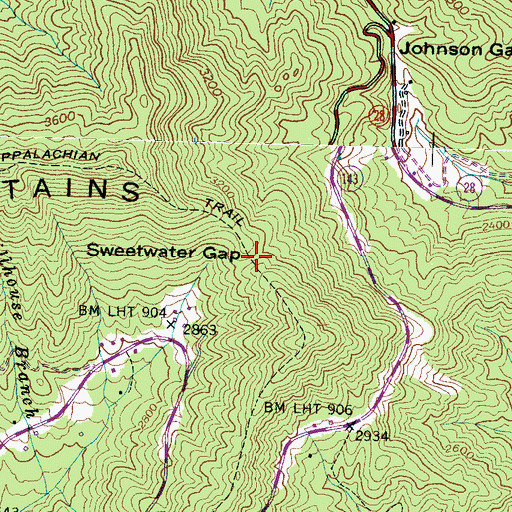 Topographic Map of Sweetwater Gap, NC