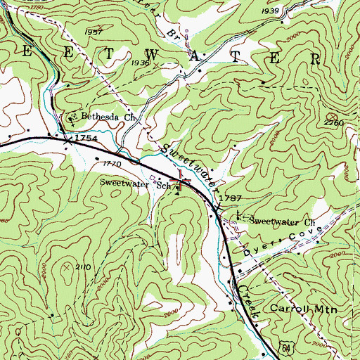 Topographic Map of Sweetwater School, NC
