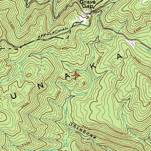 Topographic Map of Unaka Mountains, NC