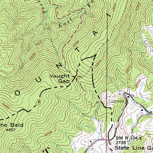 Topographic Map of Vaught Gap, NC
