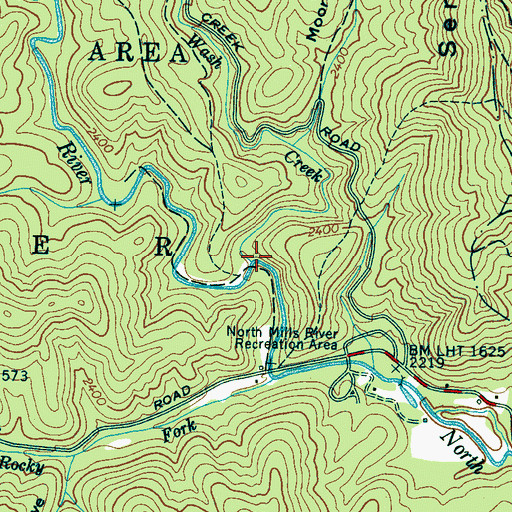 Topographic Map of Wash Creek, NC