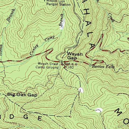 Topographic Map of Wayah Crest Camp Ground, NC