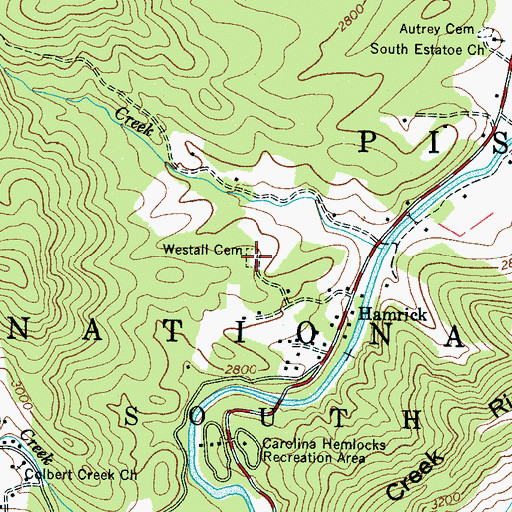 Topographic Map of Westall Cemetery, NC