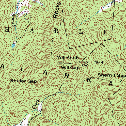 Topographic Map of Will Gap, NC