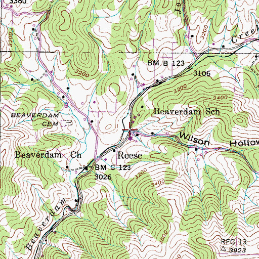 Topographic Map of Wilson Hollow, NC