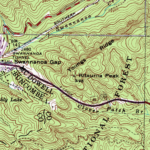 Topographic Map of Youngs Ridge, NC