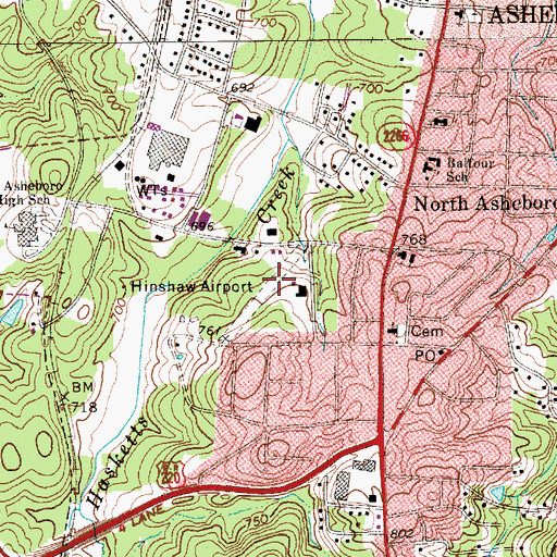 Topographic Map of Hinshaw Airport (historical), NC