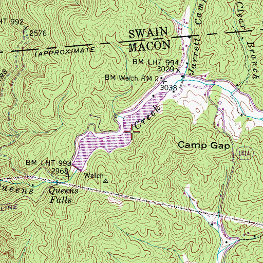 Topographic Map of Queens Creek Dam, NC
