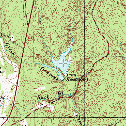 Topographic Map of Troy Reservoirs Dam, NC
