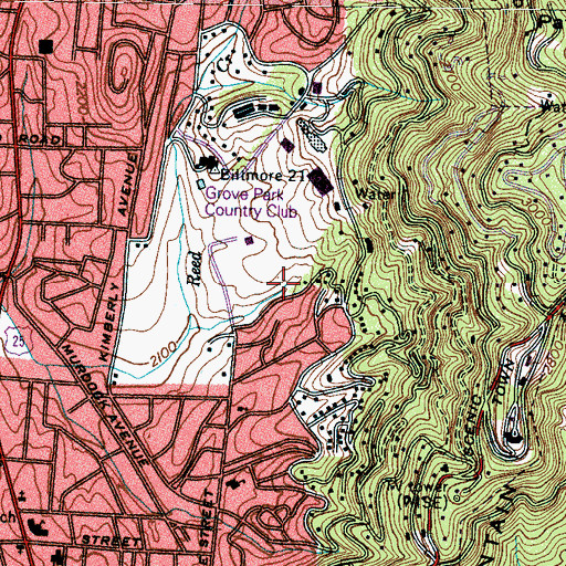 Topographic Map of Grove Park, NC