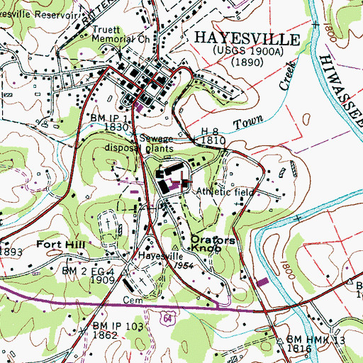 Topographic Map of Hayesville High School, NC