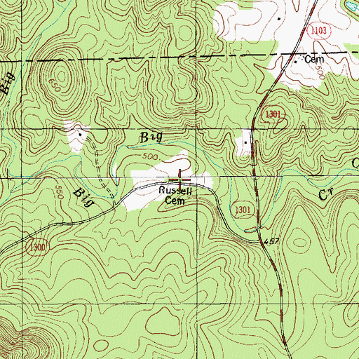 Topographic Map of Russell Cemetery, NC