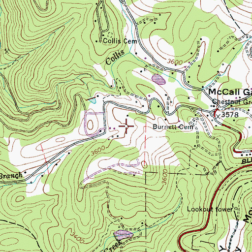 Topographic Map of Blue Ridge Gemstone Mine and Campground, NC