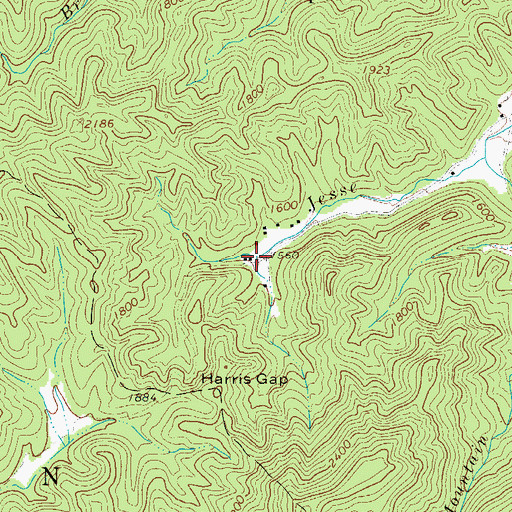 Topographic Map of Green Rock Baptist Church, NC