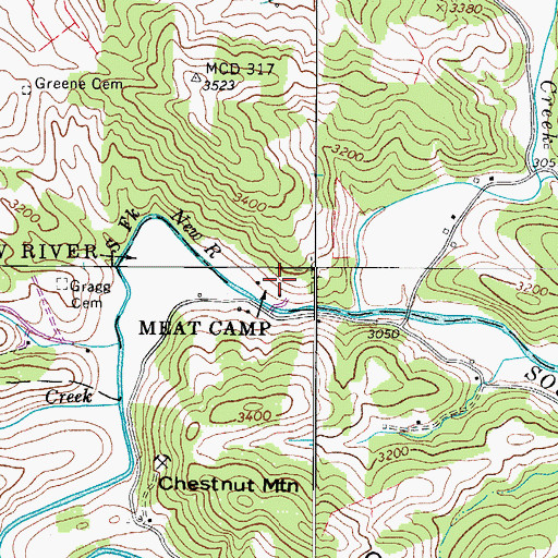 Topographic Map of Meat Camp, NC