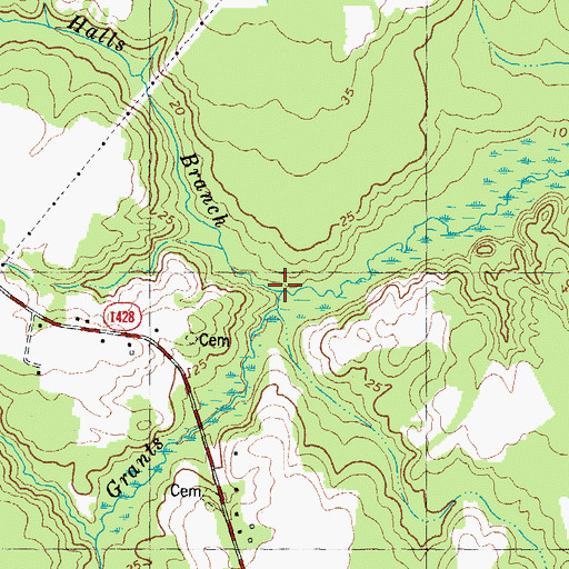 Topographic Map of Halls Branch, NC