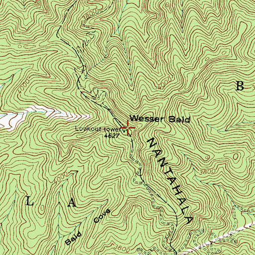 Topographic Map of Wesser Bald Lookout, NC