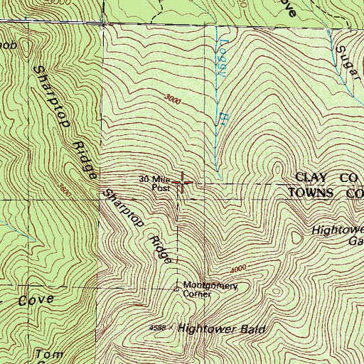 Topographic Map of Thirty Mile Post, NC