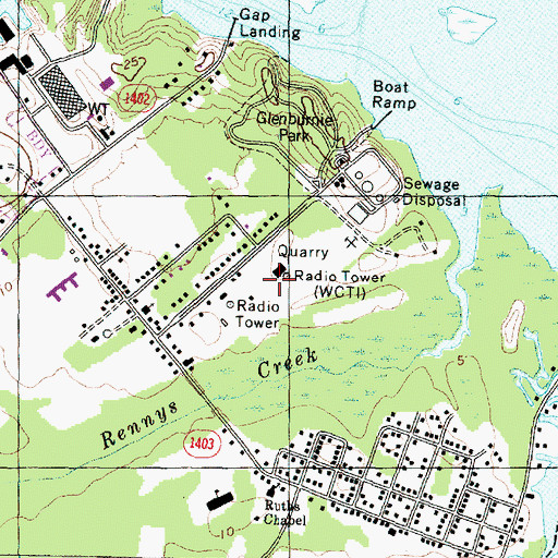 Topographic Map of WSFL-FM (New Bern), NC