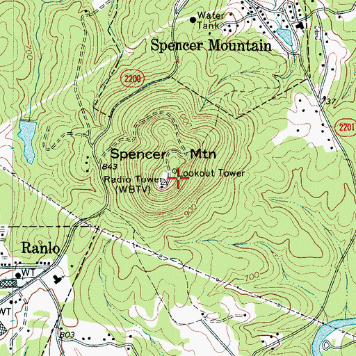 Topographic Map of WBCY-FM (Charlotte), NC