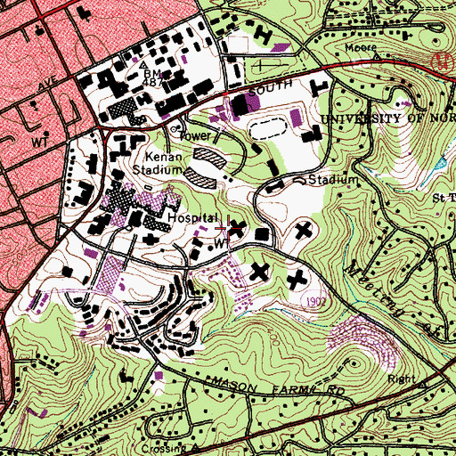 Topographic Map of WXYC-FM (Chapel Hill), NC