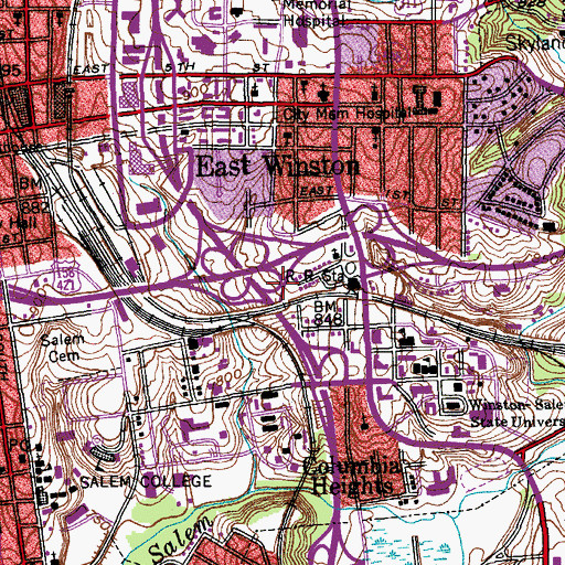 Topographic Map of WSNC-FM (Winston-Salem), NC