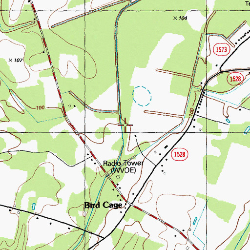 Topographic Map of WVOE-AM (Chadbourn), NC