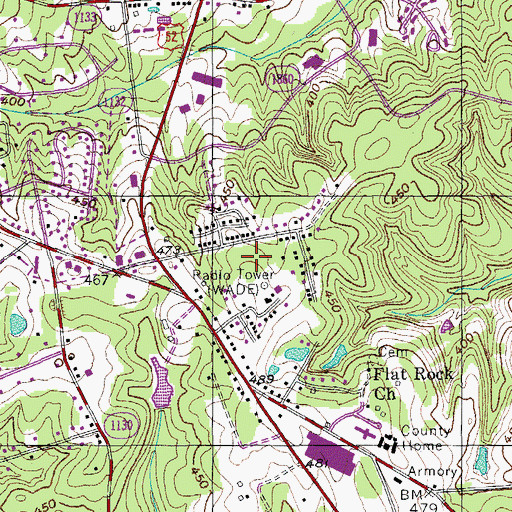 Topographic Map of WADE-AM (Wadesboro), NC