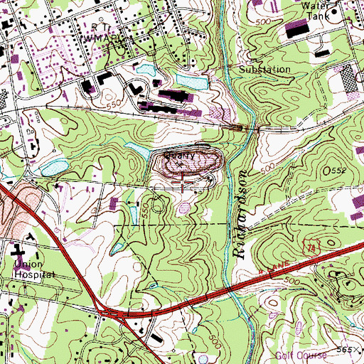 Topographic Map of WMAP-AM (Monroe), NC