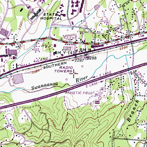 Topographic Map of WFGW-AM (Black Mountain), NC
