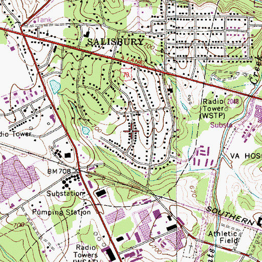 Topographic Map of WSTP-AM (Salisbury), NC