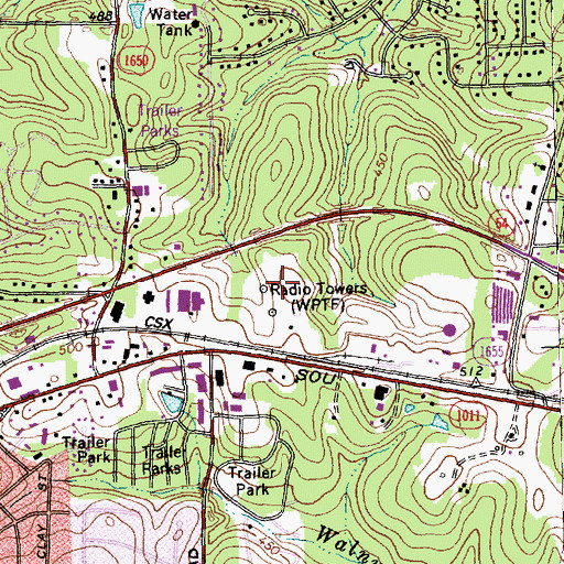 Topographic Map of WPTF-AM (Raleigh), NC