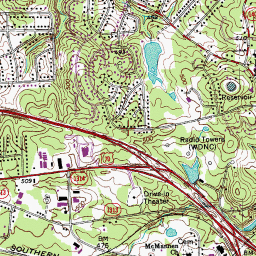 Topographic Map of WDNC-AM (Durham), NC