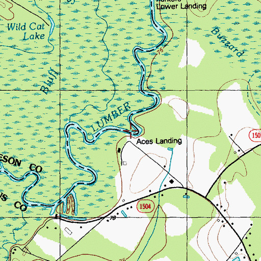 Topographic Map of Aces Landing, NC