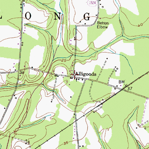 Topographic Map of Alligoods, NC